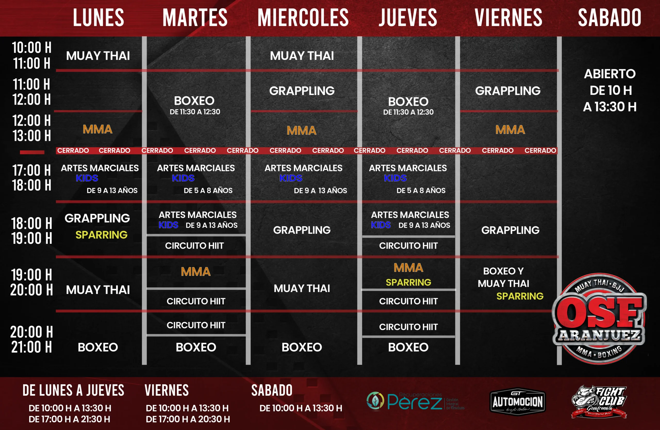 Cual es el horario de OSF Aranjuez, Actividades de OSF, OSF Aranjuez horario, ver horario OSF Aranjuez